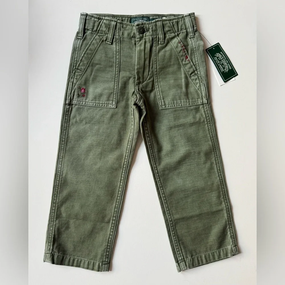 Ralph Lauren Girls Embroidered Cotton Satin Carpenter Pant - Size 3
